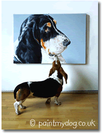 basset hound modern portrait painting - two's company